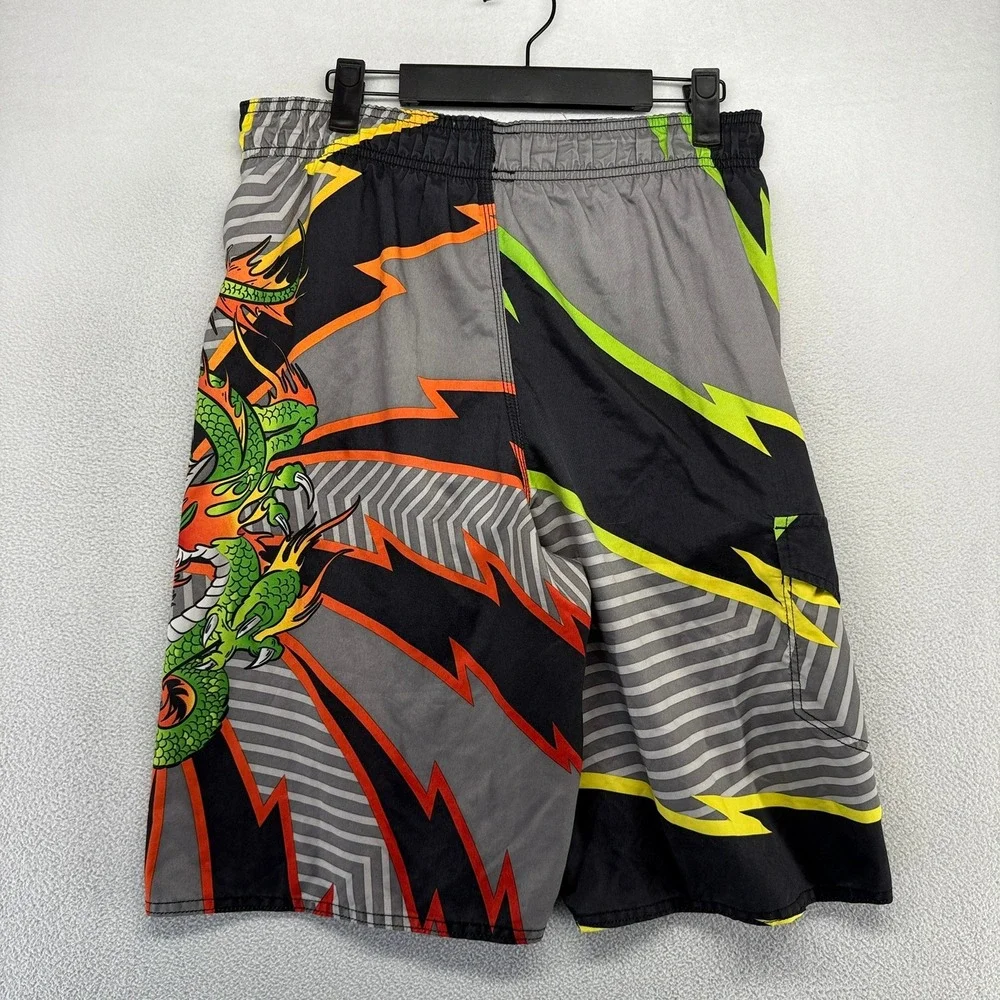 Vintage Joe Boxer Board Shorts Mens Small Gray Dragon Swim Y2K Surf Baggy 11